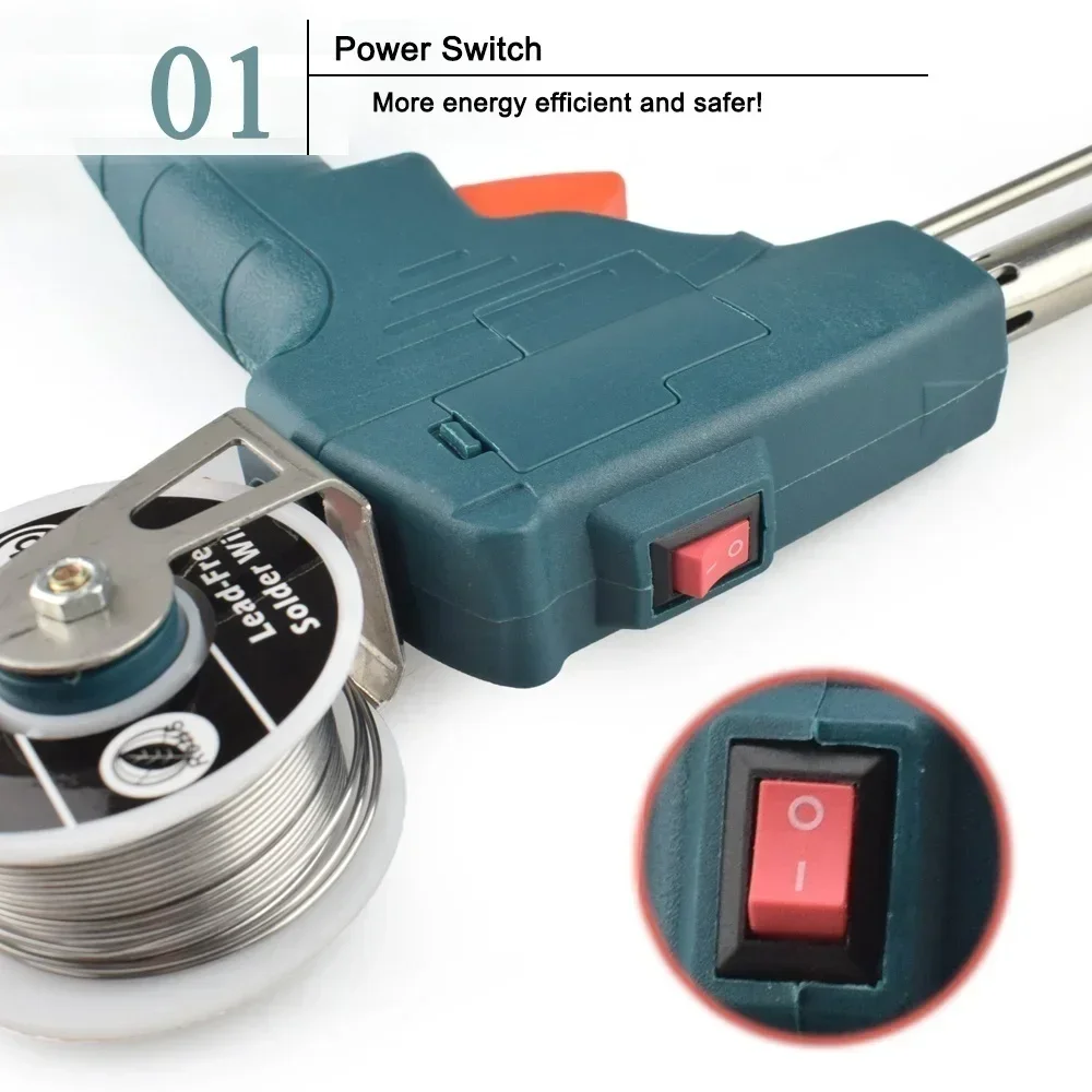60W Electric Soldering Iron Kit Temperature Adjustable Fast Heat Up Dual Voltage 110V 220V Automatic Wire Feed Soldering Station for PCB Repair Electronics Maintenance Tool with Stand and Desoldering Pump - view 3
