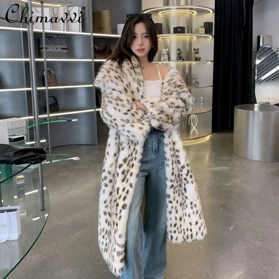 Large Size Fur Jackets Women\'s Fashion Large Lapel Loose Leopard Print Warm Elegant Long Faux Fur Coat 2024 Winter Clothes New