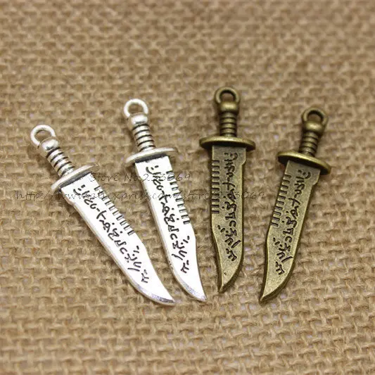  Knife Charms Vintage Metal Zinc Alloy Weapons Sword Pendant Charms (30pieces/lot) 11*42mm