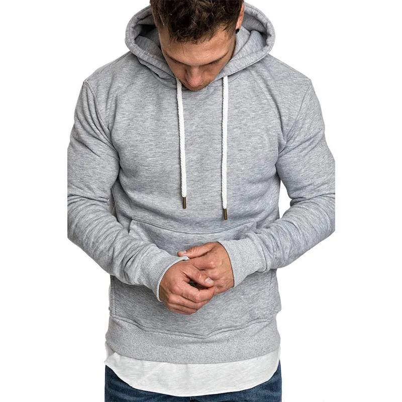 ผู้ชายใหม่สีทึบHooded Pulloverผู้ชายHoodieแนวโน้มแฟชั่นแขนยาวHoodieกลางแจ้งMature Men's Pocket Hoodie