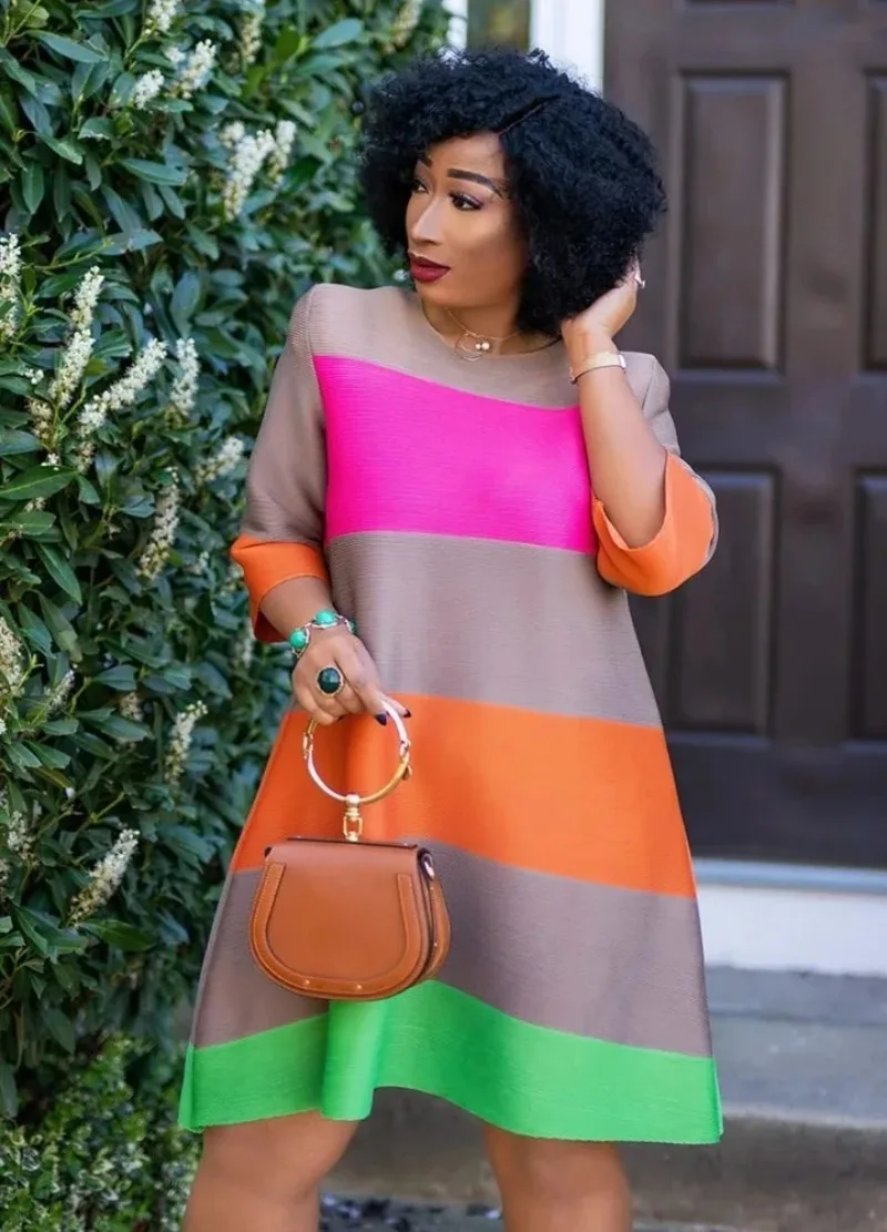 

African Dresses For Women African Clothes Africa Dress Rainbow Stripe Print Dashiki Clothing Ankara Plus Size Africa Woman Dress