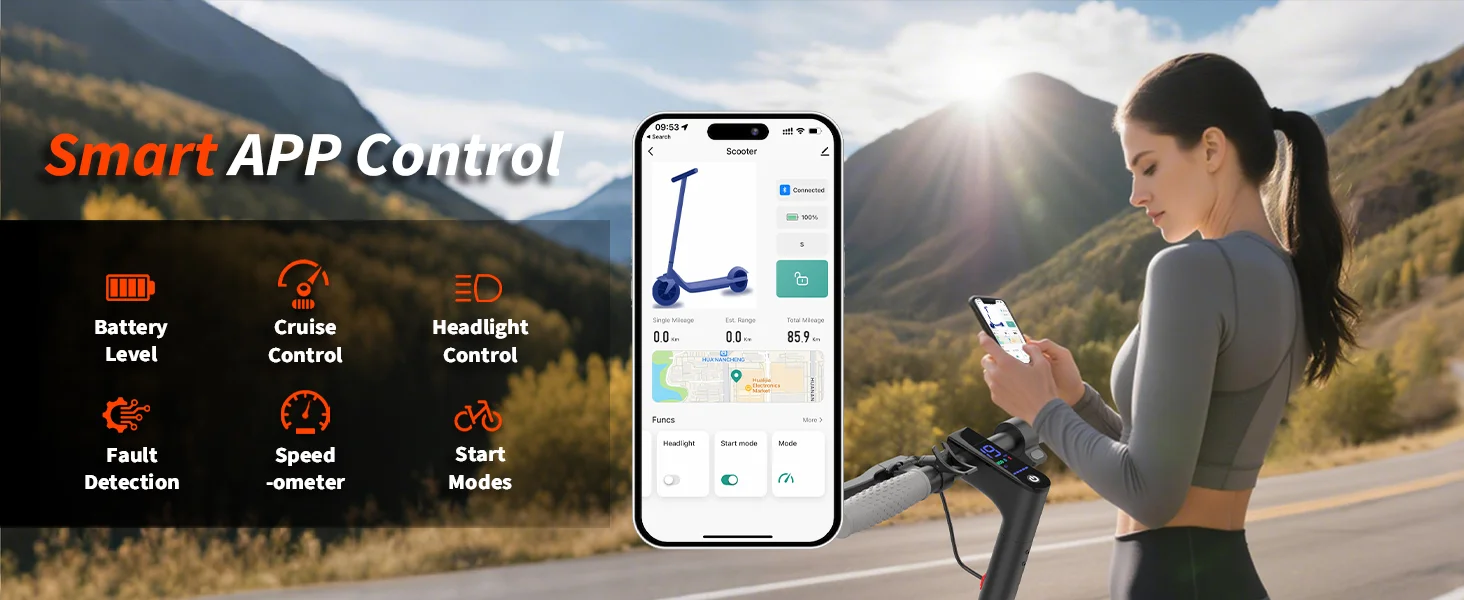 8.5inch Solid Tire Electric Scooter 10.5Ah 19mph Max Speed Smart APP Control 21miles Max Range Foldable E-Scooter for Adult