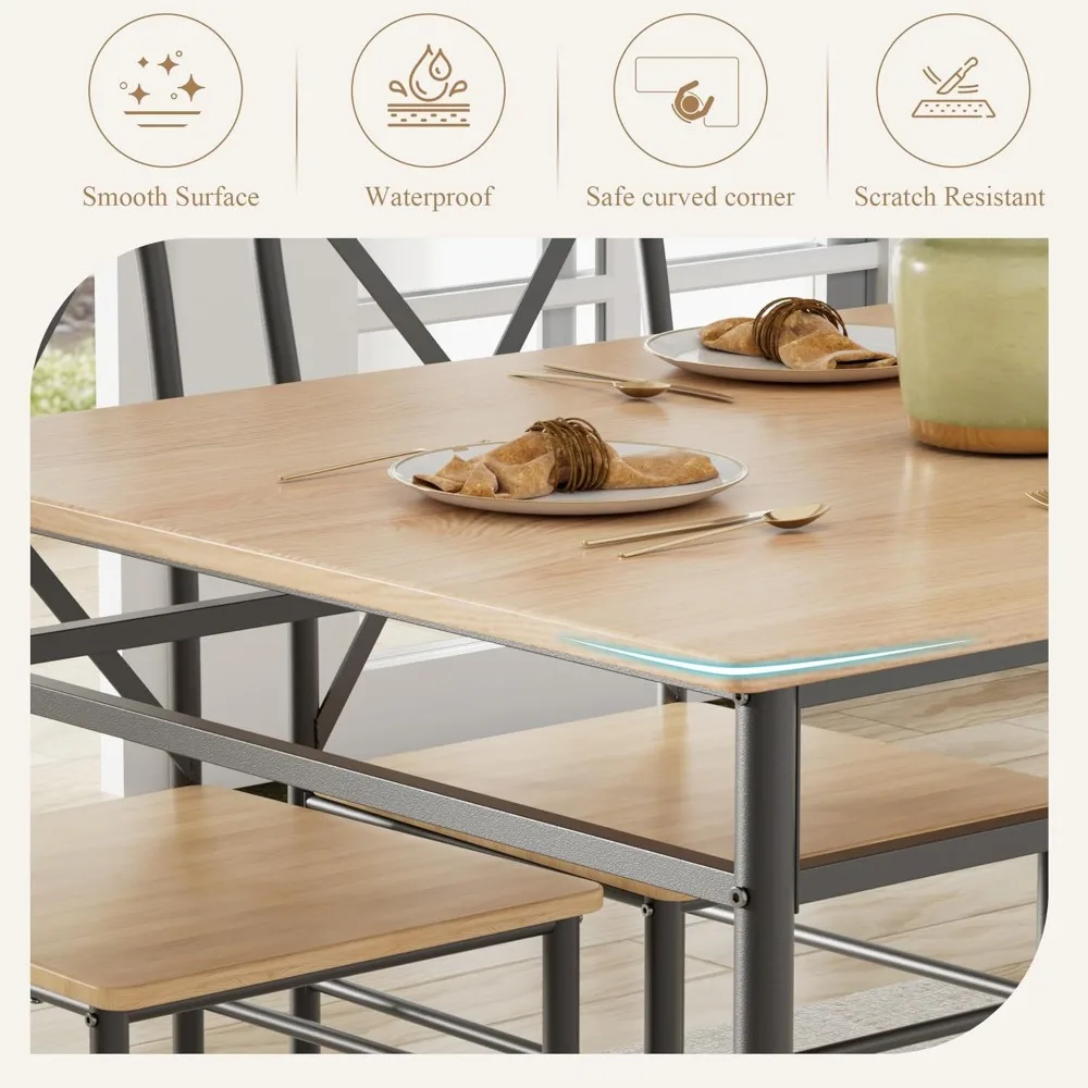 طقم طعام مكون من 5 قطع مع طاولة خشبية وإطار معدني، مناسب للمساحات الصغيرة