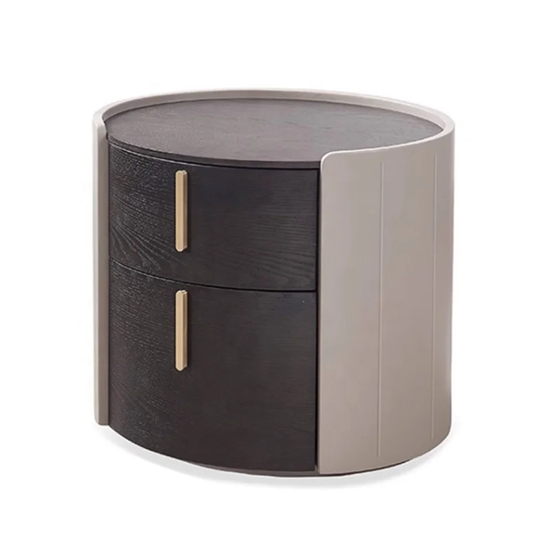 

Round solid wood bedside table Bedroom smoke paint bedside table