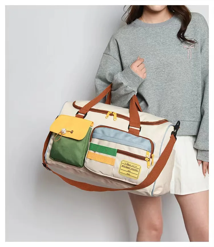 

Women Color Block Fitness Travel Bag Large Capacity Multifunctional Crossbody Handbag Outdoor Sports Luggage Storage Bag