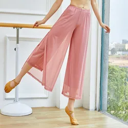 Gauze Wide Leg Pants Women's Classical Dancer Trousers Two Layer See Through Dance Practice Clothes Side Split Flowy Hot Sell