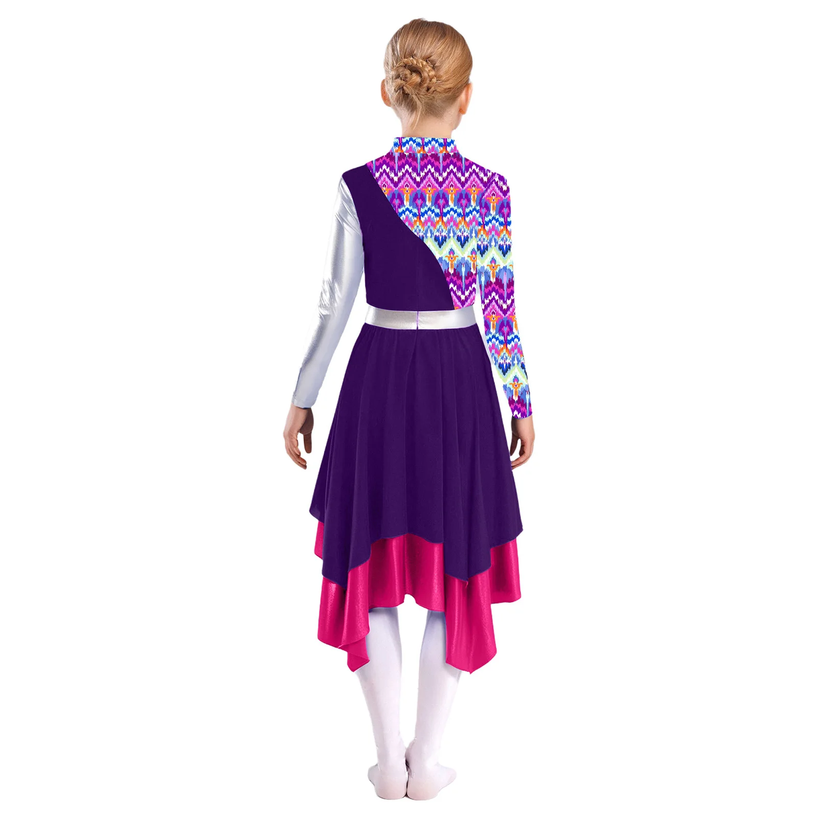 Robes de louange chrétienne liturgique pour filles, vêtements de danse lyrique de Ballet irrégulier imprimés, Costumes de spectacle de chorale d'église à manches longues