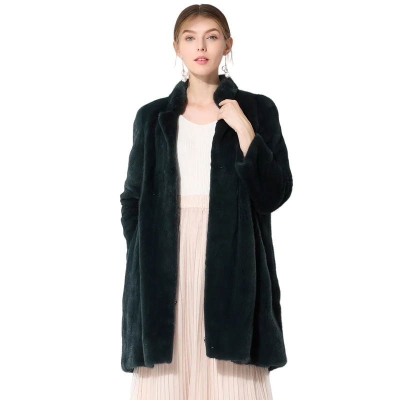 

Lapel long section of the new imported velvet mink fur coat natural black woman's mink coat long-sleeved warm large size custom