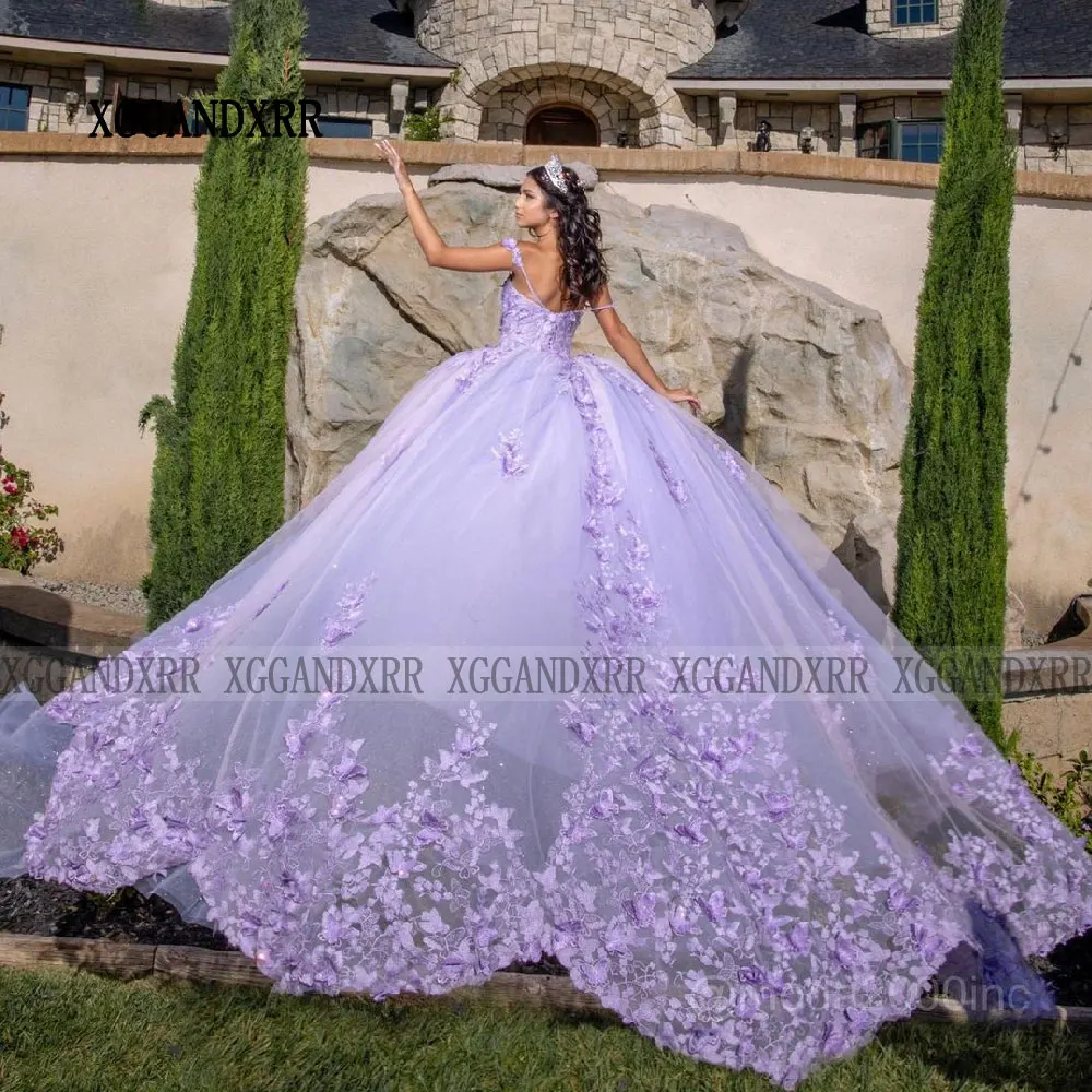 2024 Purple Ball Gown Princess Quinceanera Dresses Vestidos De 15 Años Lace Applique Pageant Girls Sweet 16 Dress Birthday Party