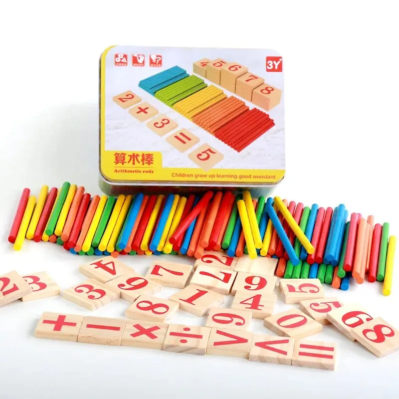 1 Set Kids Preschool Toys Montessori Counting Sticks Rods With Iron Box Math Education For Boys And Girls