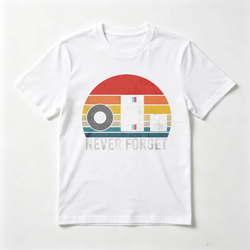 Never Forget Tape Record Retro Style for Men and Women T-shirt Casual Fashion Loose Harajuku Streetwear Summer Short Sleeve Tees