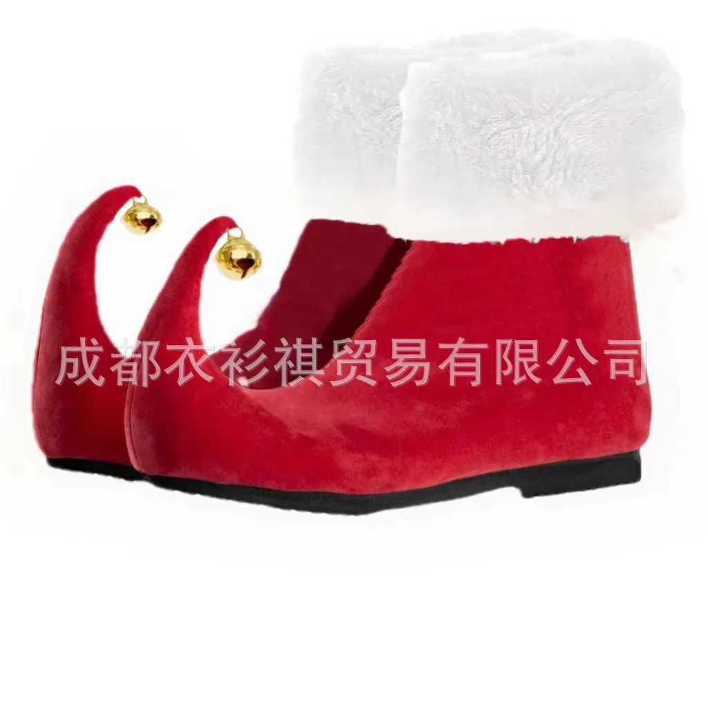 Elfo per adulti di Natale Scarpe da Babbo Natale Stivaletti rossi con campanelli Accessori per giochi di ruolo per oggetti di scena per spettacoli teatrali unisex