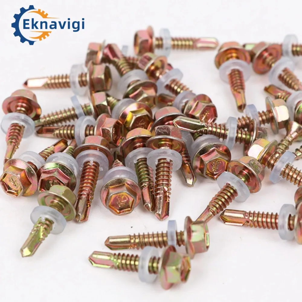 Hexagonal Drilling Nails Plated Zinc Outer Hexagonal Self-tapping Screws 4.8mm 20/25/30/35/40/45/50/60 Standard