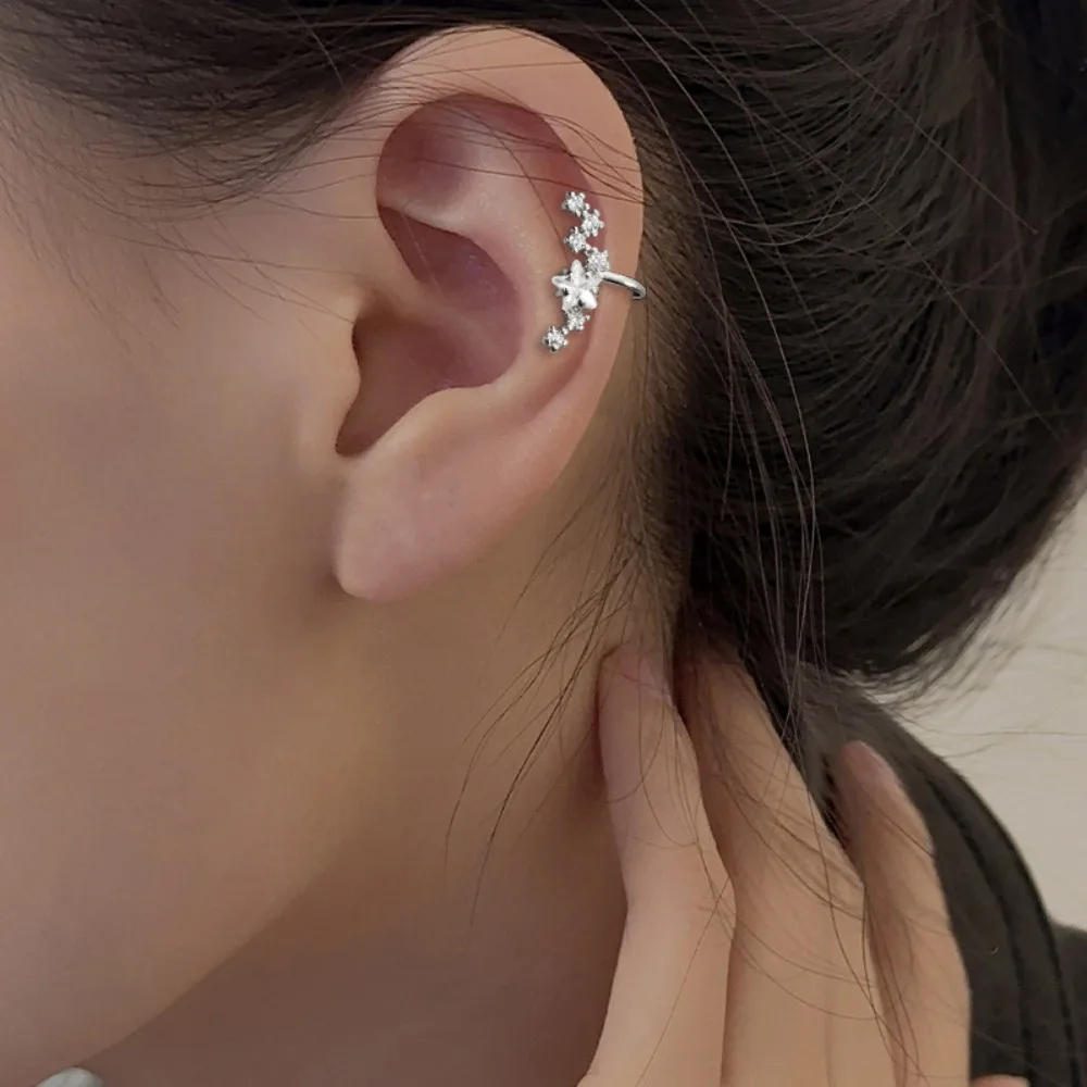 Pendientes de Clip con Circonita Brillante, Diseño de Estrella, para Mujer, Acero Inoxidable, Simulación de Perforación, Joyería