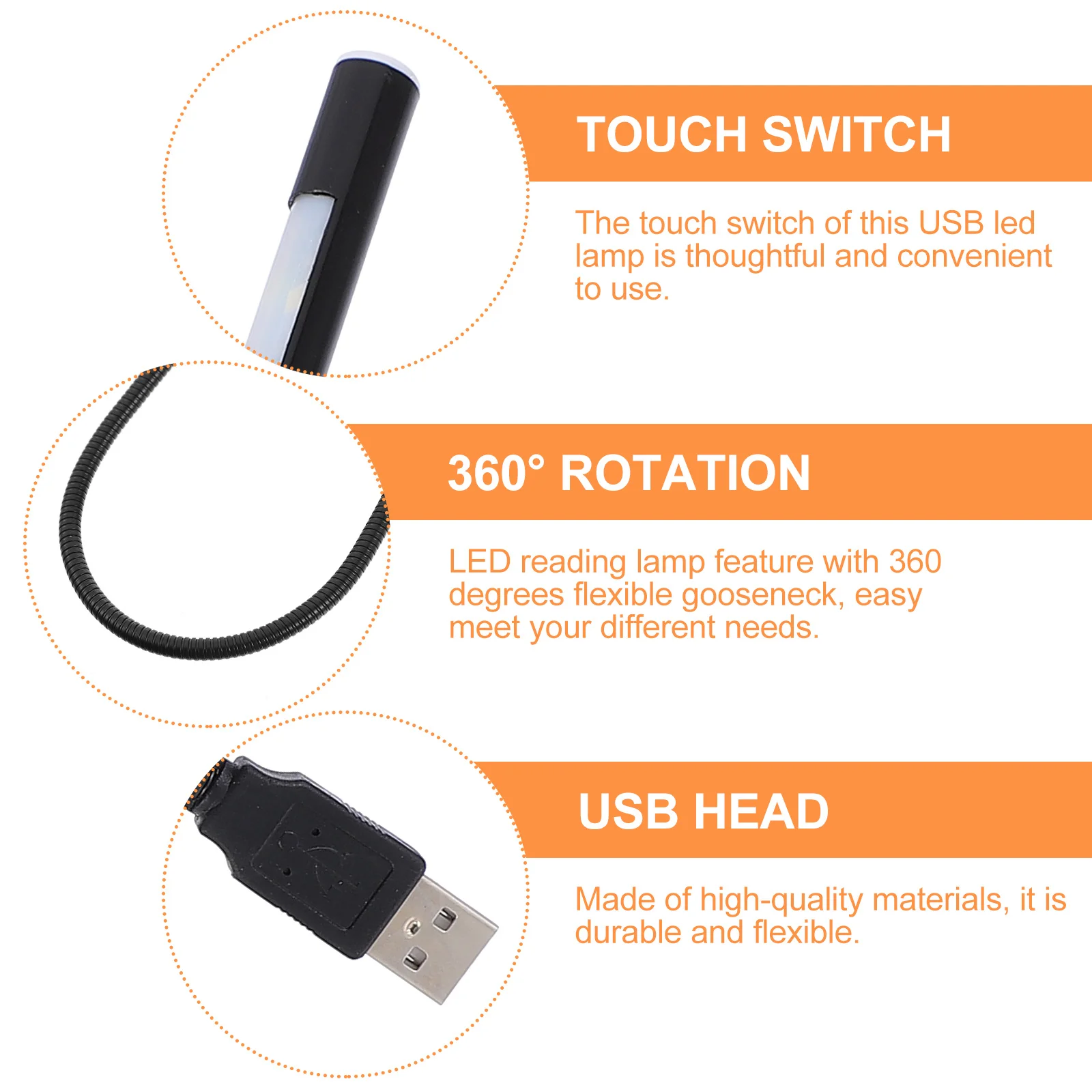 

2Pcs USB LED Reading Lamps Flexible Gooseneck Dimmable Touch Switch Adjustable Brightness USB Keyboard Light Reading Light