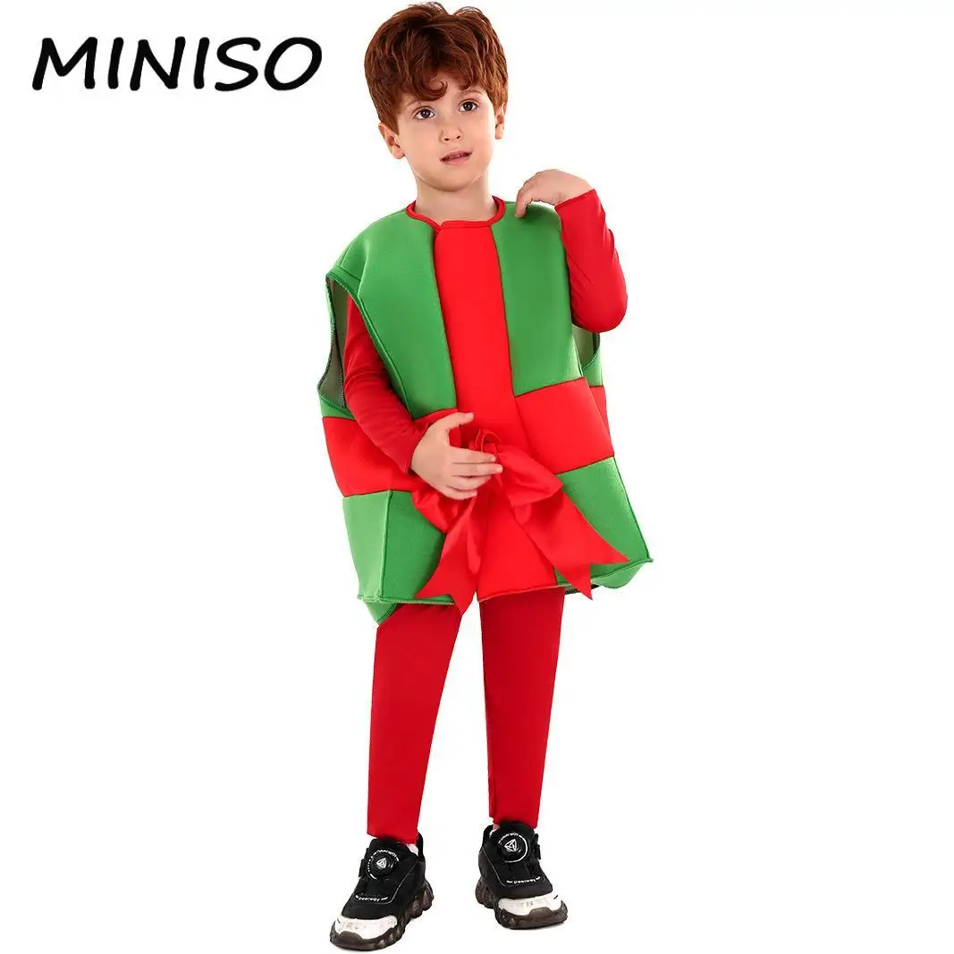 

MNISO MNISO Cosplay Christmas Gift Box Costumes Children New Year Xmas Birthday Party Jumpsuits Boys Girl Funny Cute Dress up