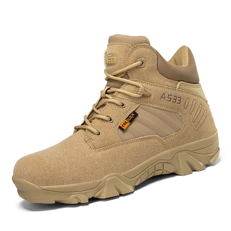Men Tactical Mid Ankle Boots, Wear Resistant Outdoor Hiking Boots Anti Slip Breathable Trekking Combat Boots