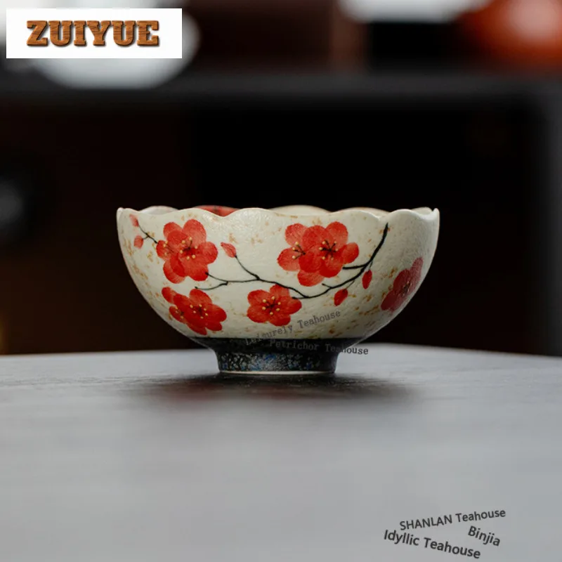 

80 мл ручная роспись чайная чашка с цветком сливы, эстетическая чайная чаша, пара чая, чашка для дегустации чая, чашки Chazhan Master, принадлежности для ча