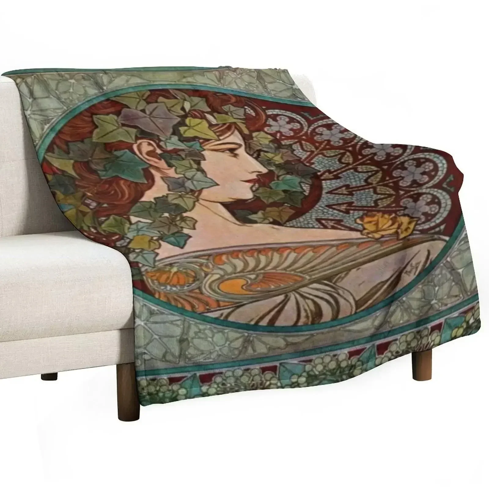 Alphonse mucha - lvy, 1860 - 1939 Throw Blanket Decorative Sofa christmas decoration Soft Big Blankets For Sofas Retros Blankets