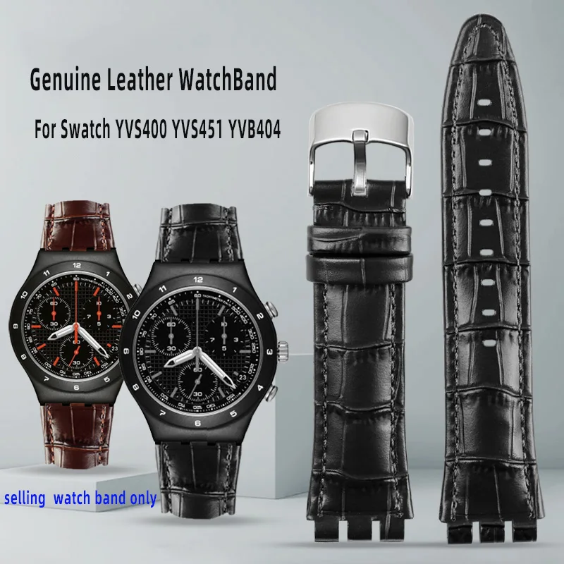 

21mm High Quality Black Brown Genuine Lea/ther WatchBand For Swatch YVS400 YVS451 YVB404 cowhide Belt strap men's accessories