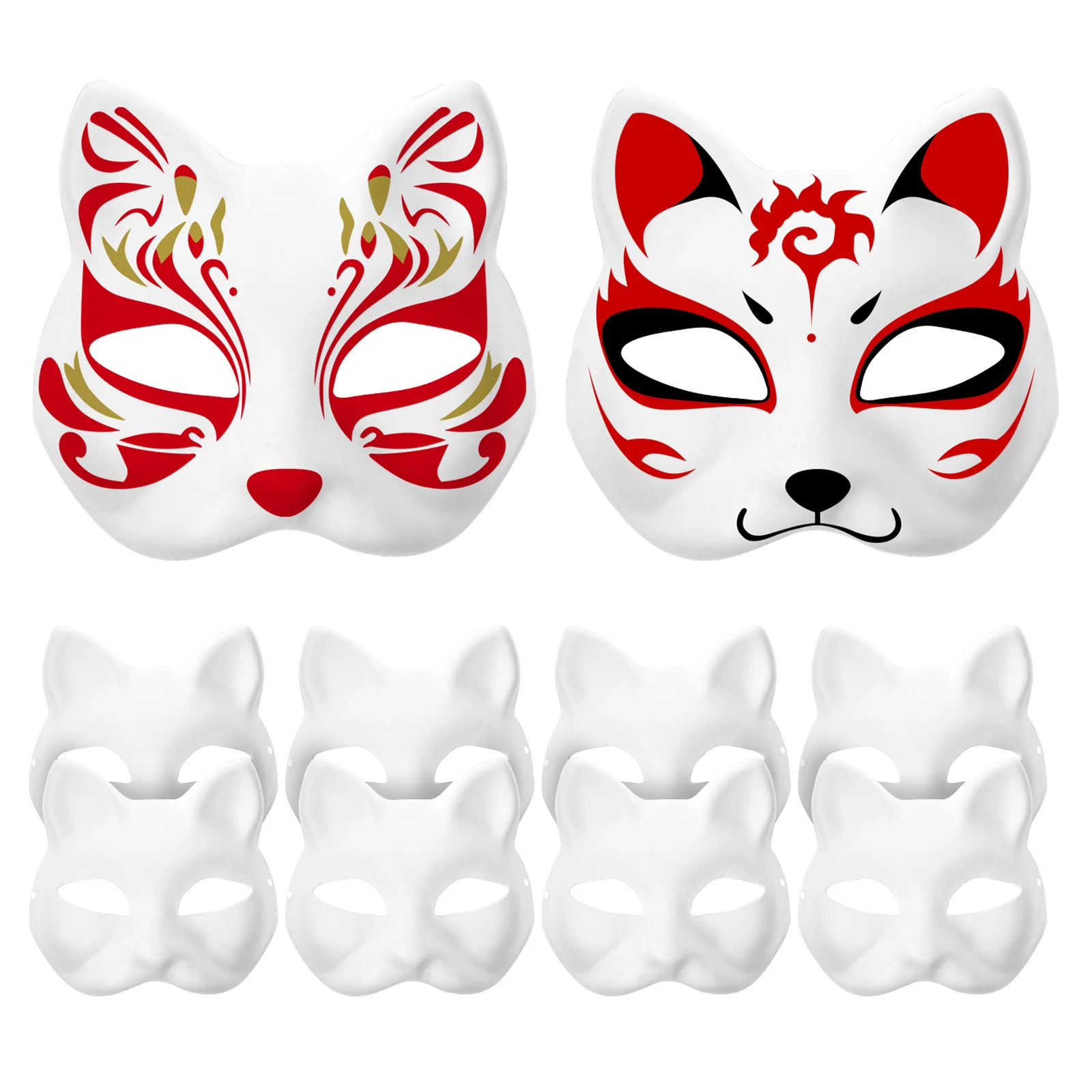 15 stuks Japanse Half Gezichtsmasker Handgeschilderde Kat Vos Ontwerp DIY Anime Cosplay Maskerade Festival Halloween Party Prop Accessoire