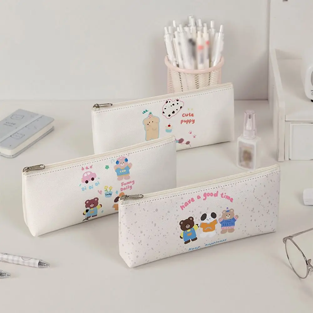 Borsa per penne INS Kawaii Orso cartone animato stampato Astuccio per matite in pelle PU Cartone animato Borsa per riporre articoli di cancelleria carina creativa Forniture per ufficio