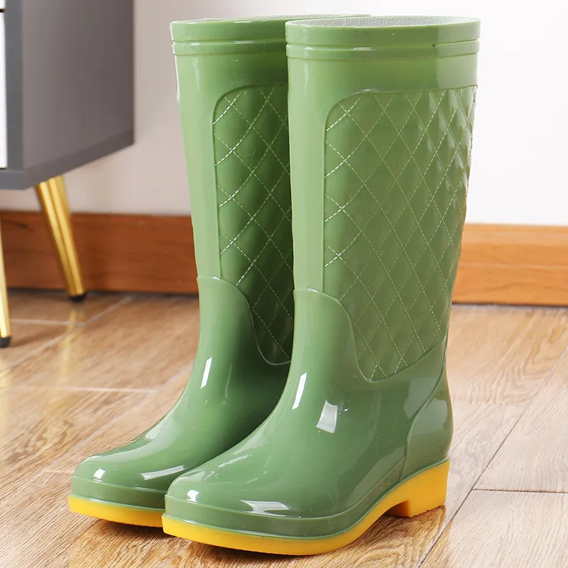 

Fashionable High-Tube Waterproof Work Boots Women's Rain Shoes Anti-Slip Kitchen Water Stepping Shoes Summer Thickened EVA