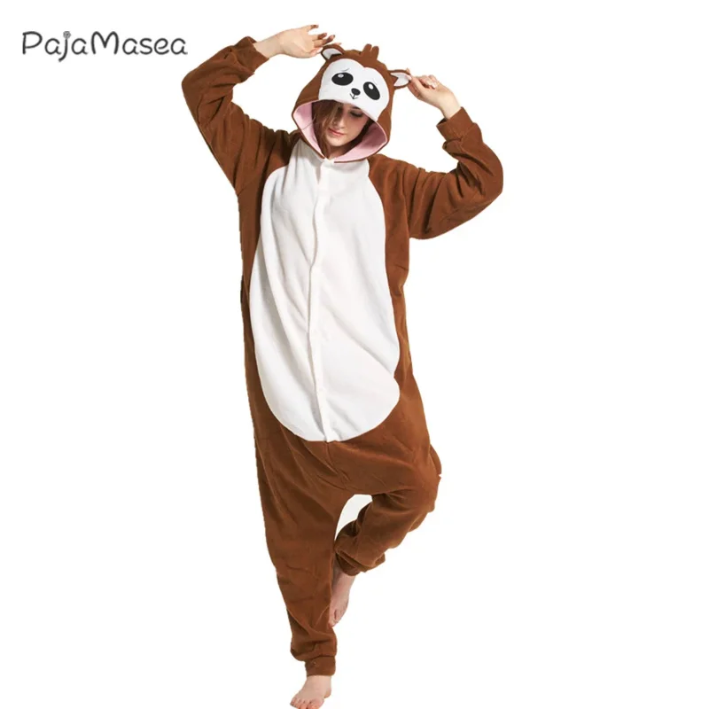 Baviaan Volwassen Onesie Dier Cosplay Jongen Mannen Pyjama Cartoon Fleece Overall Vrouwen Jumpsuit Homewear Onsie Kostuum Wasbeer Kigurumi