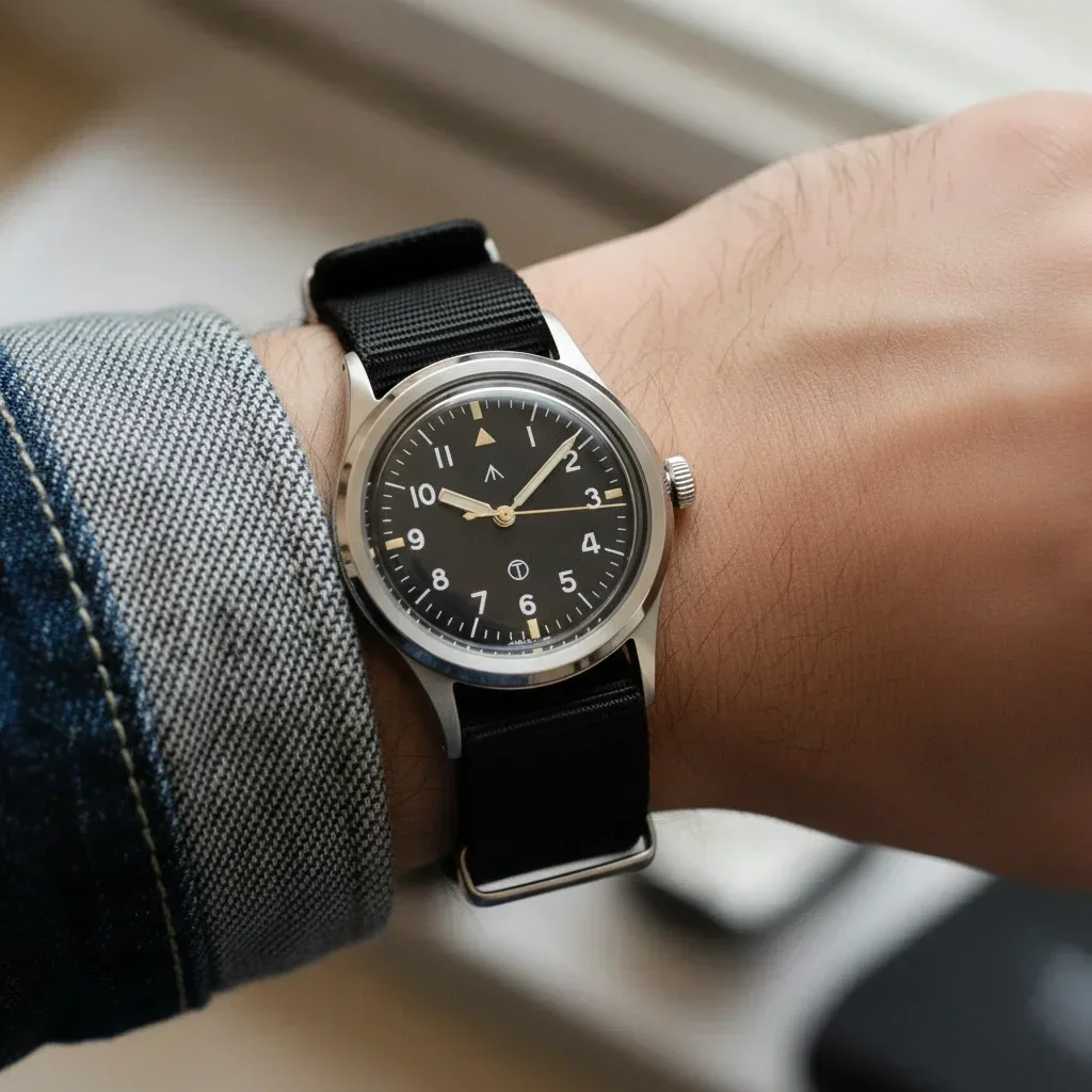 ساعة تكتيكية للرجال 36 ملم كوارتز مع VH31 مضيئة 100 متر مقاومة للماء بحزام جلدي من الفولاذ المقاوم للصدأ طراز عسكري خارجي #6