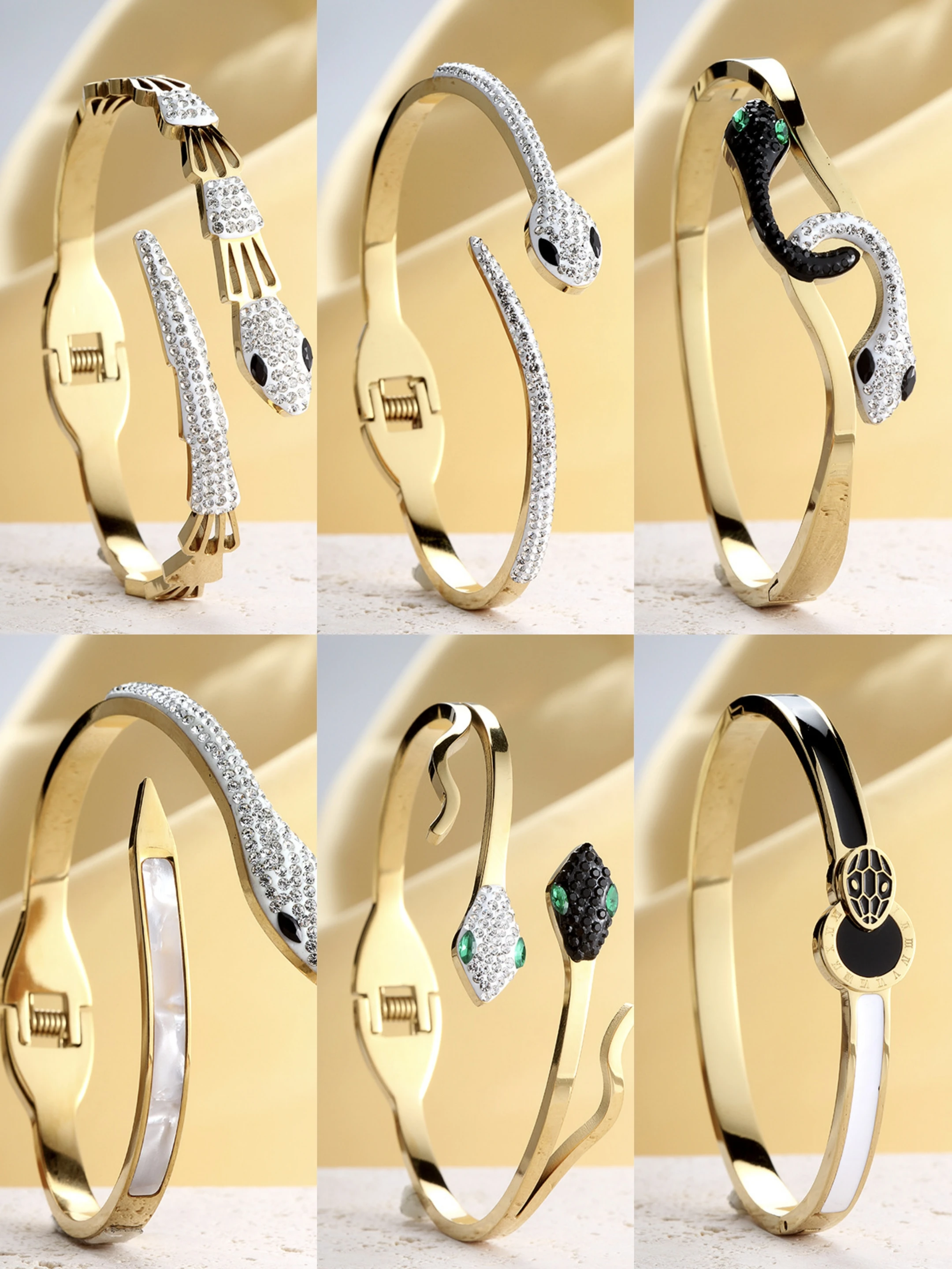 

Mixed Designs 3/5/10pcs Stainless Steel Serpent Open Bangles Unisex Snake Ophidian Hand Jewelry For Women Men Black Boa Bracelet