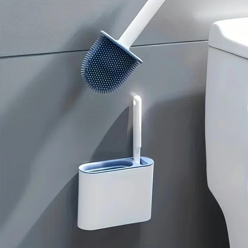 Wall Hanging Toilet Brush with Holder Long Handled Silicone Toilet Brush Soft Bristles WC Cleaning Brush Bathroom Accessories