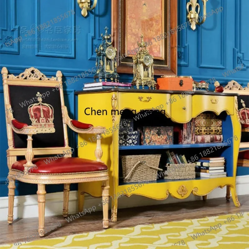 

RR American solid wood porch cabinet, simple storage side, European style, yellow storage image side cabinet