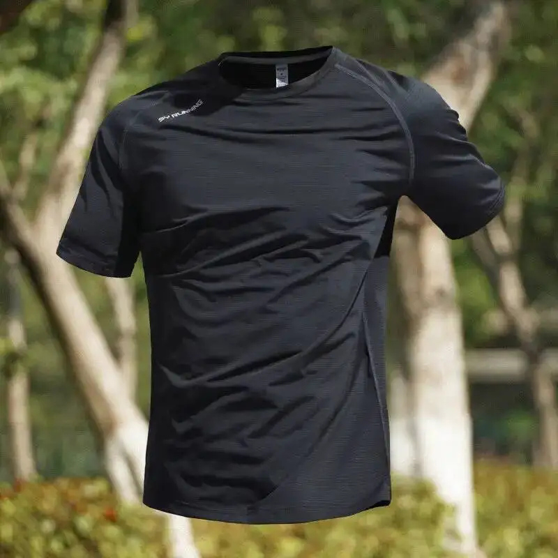 

Летняя спортивная футболка из ледяного шелка Fiess для велоспорта с короткими рукавами, мужская однотонная футболка с круглым вырезом, быстросохнущий дышащий тонкий топ 2025
