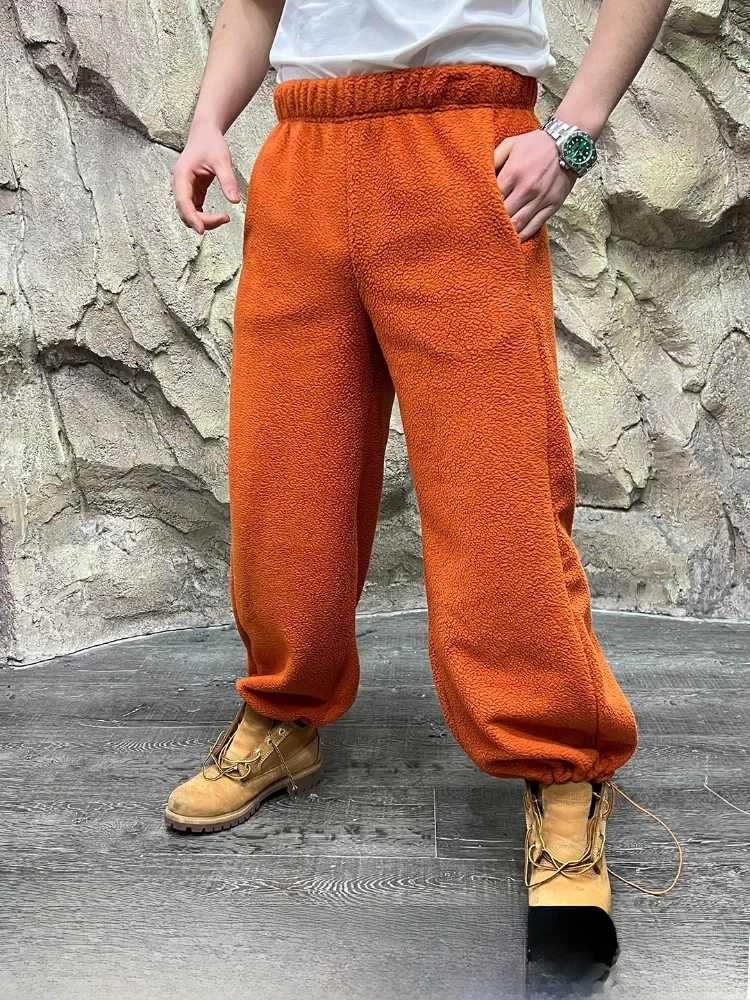 Dopamine Color Loose Wide Leg Elastic Waist Design Fleece Lined Thickened Warm Casual Pants for Men And Women