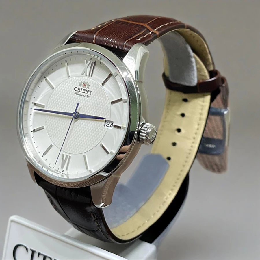 ساعة أورينت ساعة ميكانيكية أوتوماتيكية بالكامل للرجال مقاومة للماء وحافظة شفافة للعمل وساعة يد خلفية