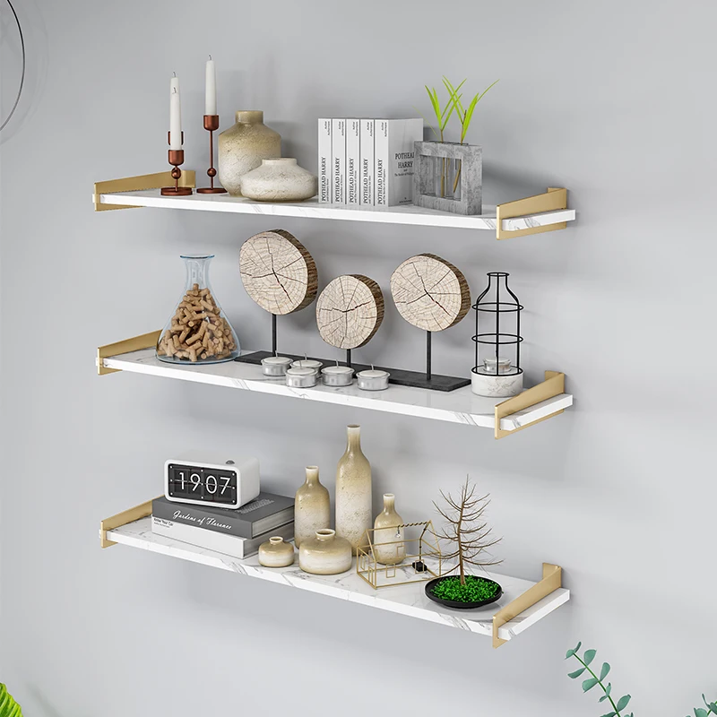 

Wall baffle shelf single layer wall Nordic wall light luxury wood bookshelf art non-punching laminate