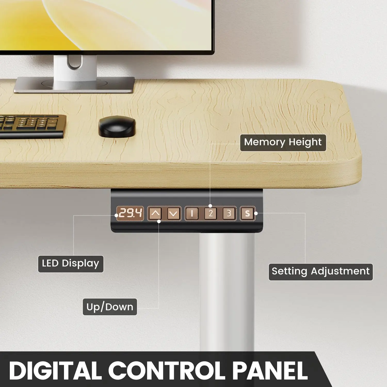 مكتب واقف زاوية مقاس 63 بوصة × 55 بوصة، مكتب مكتب منزلي، مكتب حامل بمحرك مزدوج، مكتب كمبيوتر مع 3 أجهزة قياس مسبقًا للذاكرة
