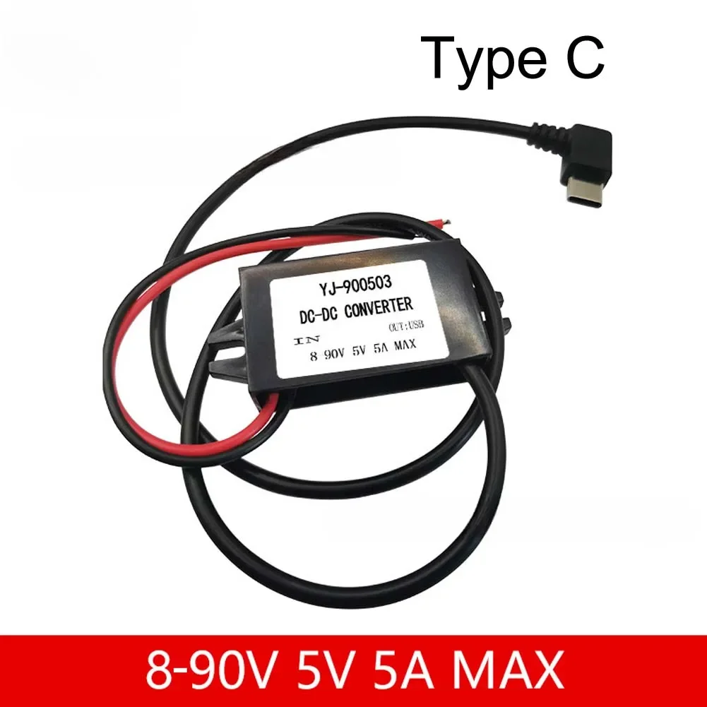 8-90V 12V 24V 48V 60V 72V 90V to 5V 5A DC DC Step Down Converter 25W Type-C USB Micro Buck Power Supply Mobile Phone Charging