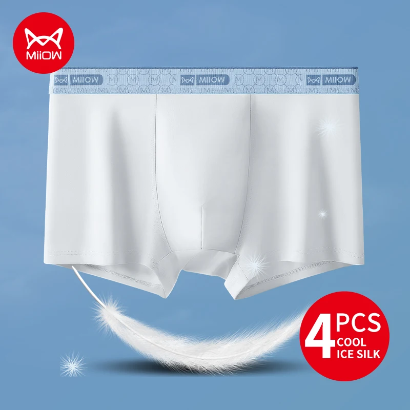 

MiiOW 4Pcs Ice Silk Men Underwear 10A Antibacterial Breathable Crotch Men's Panties Silky Seamless Man Underpants Boxers Briefs