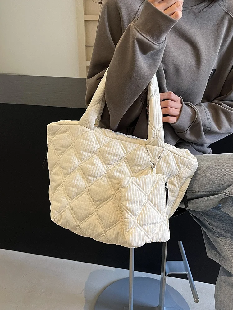 

Faionable большая женская сумка через плечо с ромбовидным узором, повседневная шикарная хлопковая сумка в стиле ретро, большая сумка, сумка