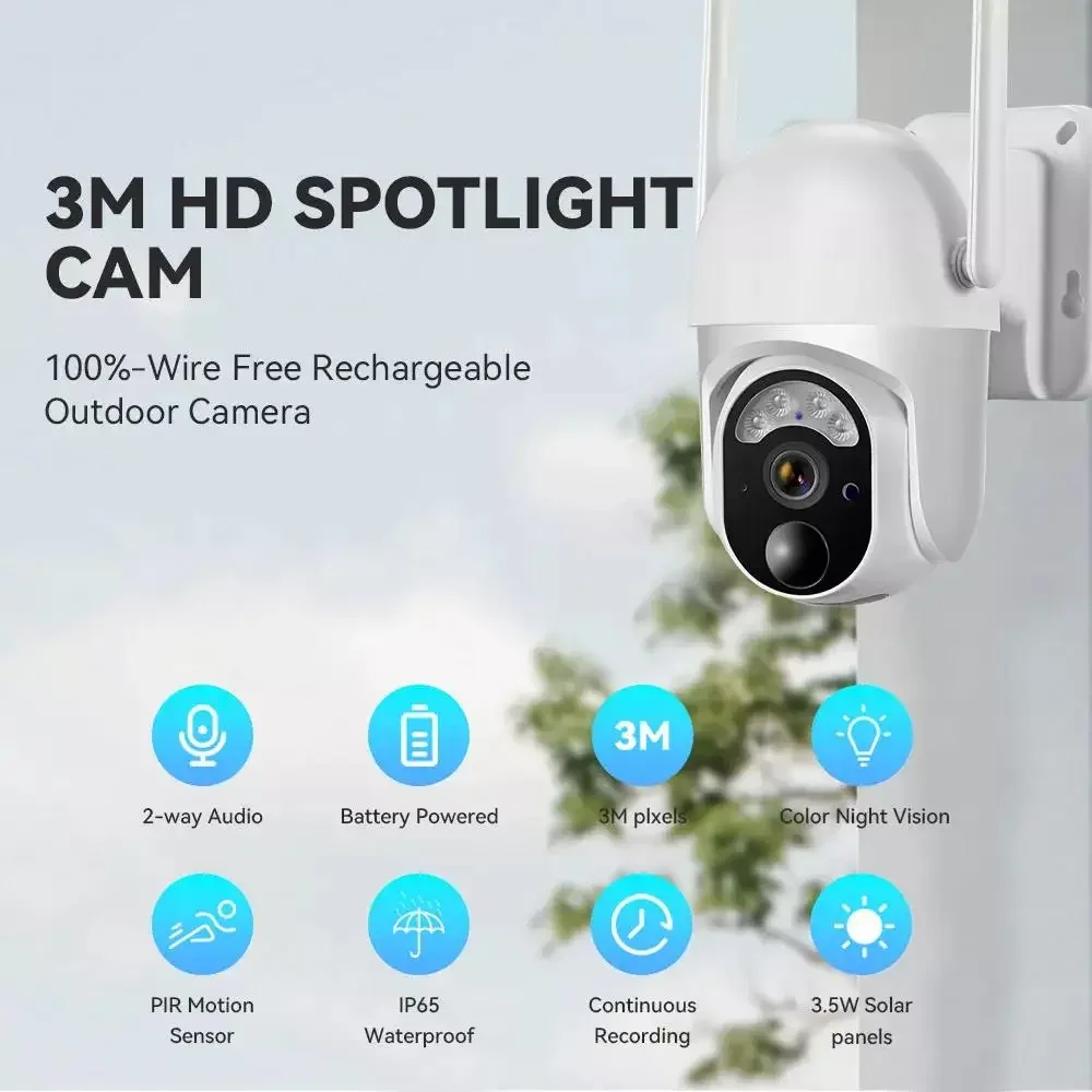 Solar Panel Powered Outdoor 3MP Surveillance Camera WiFi 4G PTZ IP CCTV Home Security Camera System Wireless