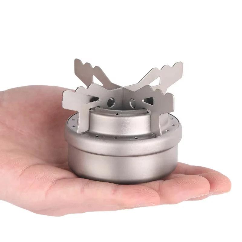 Tiartisan Outdoor Camping cooking pots set  Hiking Mini Liquid Alcohol Stove Ultralight Portable Titanium Stove with Rack tools