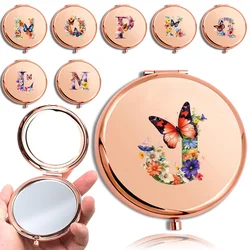 Women Makeup Mirror Double Sided Round Metal Look Glass Magnifying Folding Pocket Mirror Butterfly Letter Pattern For Travle