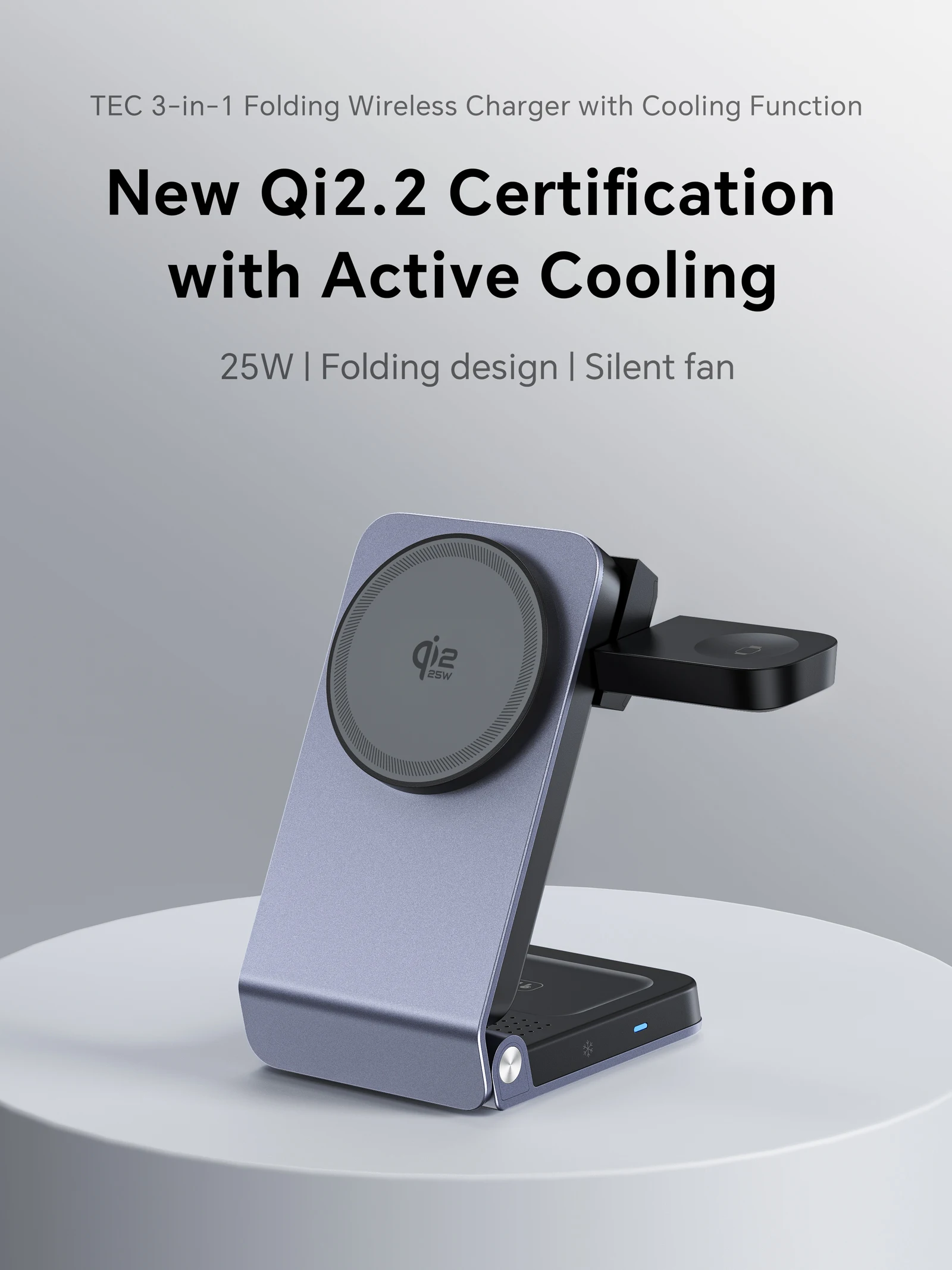 

TDFX Apple Qi2.2 Беспроводное зарядное устройство с магнитным полупроводниковым охлаждением 3-в-1, 25 Вт, совместимое с iPhone 17 Pro Max