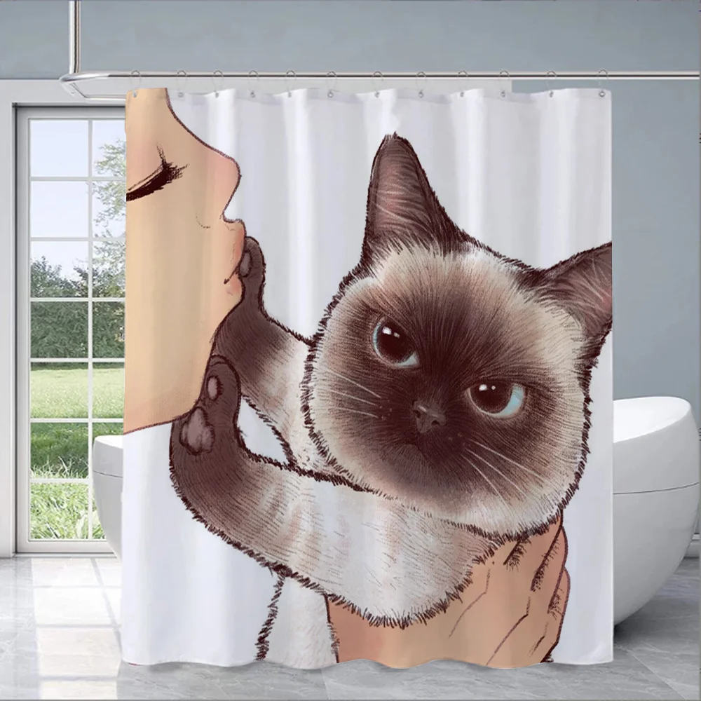 Shower Curtains for Bathroom Accessories Cat Folding Partition Bathroom Sets Full Set European Curtain Bath Bedrooms Things the