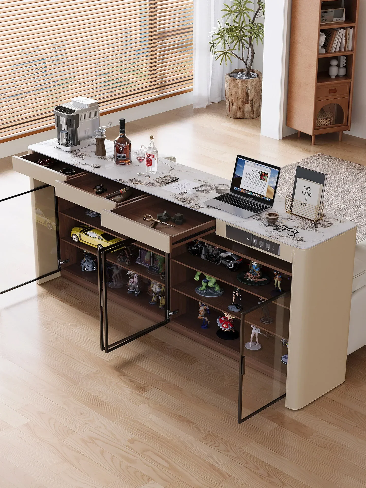 Modern Simple Dining Side Cabinet, Living Room Storage Glass Door With Storage Partition Cabinetl16