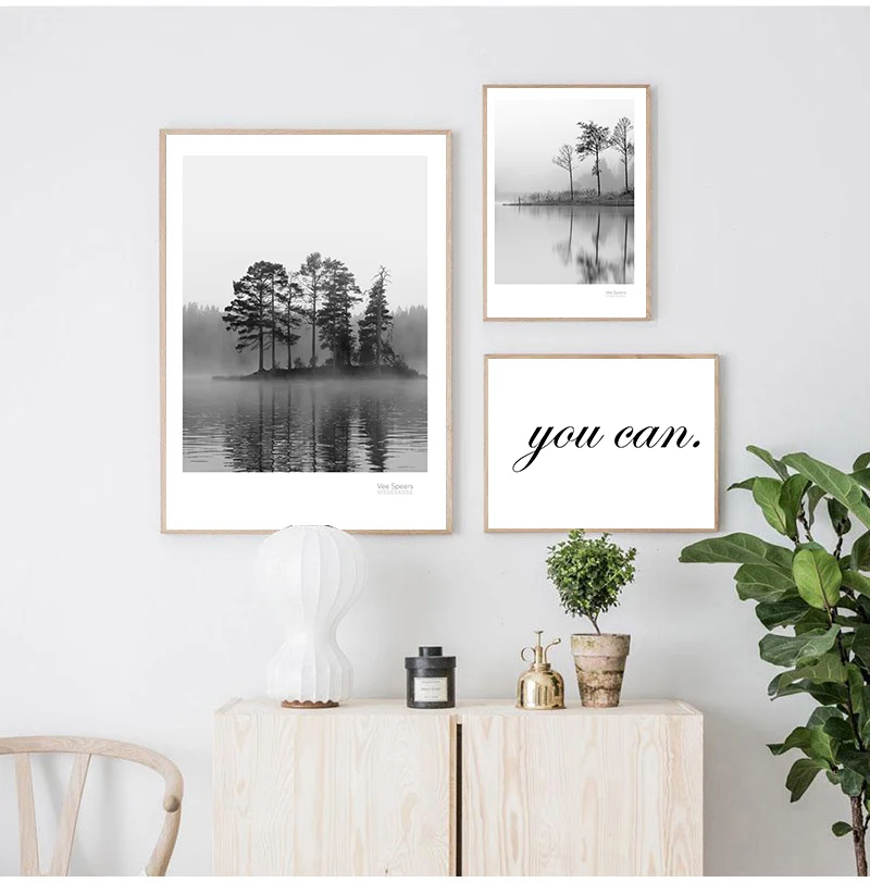 Scandinavian Landscape Canvas  Nordic Style Lake Boat Forest Nature Wall Art Print Painting Decoration Pictures Home Decor