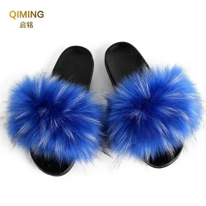 Summer Faux Fur Slippers Fuzzy Fur Slides For Women Fluffy Sandals Indoor Outdoor Ladies Shoes Woman Slipper Furry Flip Flops
