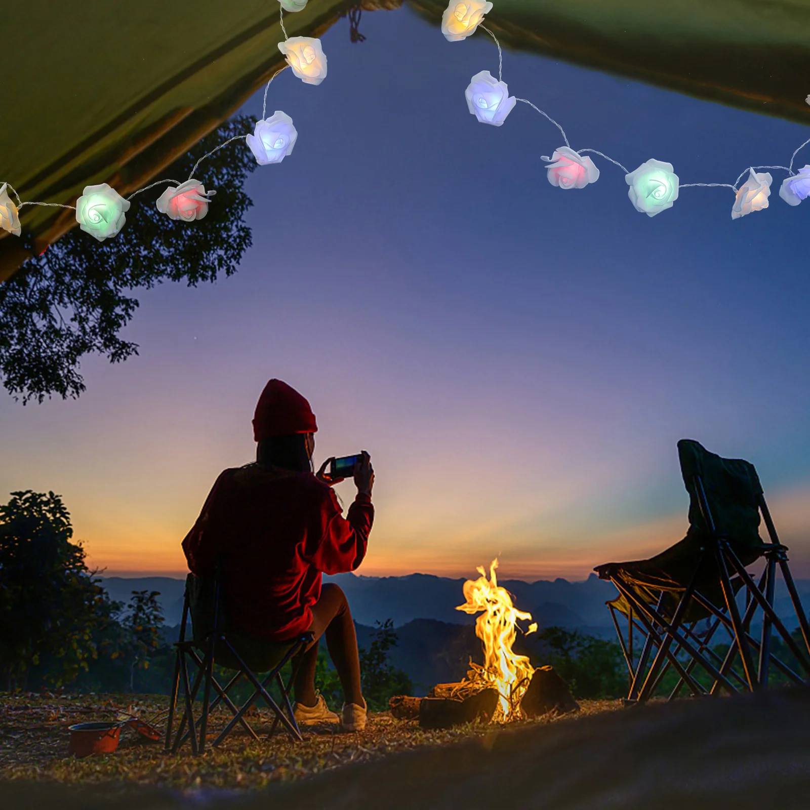 1pc Rose Flower String Light Unique Rose Shape Led Lamp For Wedding Birthday Party Outdoor Festival Hanging Decorative