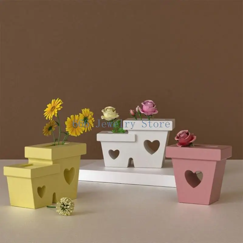 F2TD Flexible Hollow Heart Silicone Mold Planter Moulds for Resin Concrete Decorations and Handmade Craft Present Projects